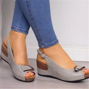 【Free Shipping】Fish Mouth Large Size Womens Shoes Summer New Wedge Heel Buckle 43 Size Roman Sandals for Women