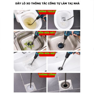 Dây thông cống lò xo gắn máy khoan cáp thông cống chất liệu thép không gỉ dài 10 mét