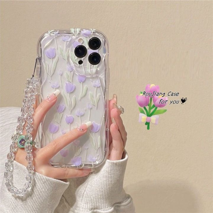 RouJiang Case For iPhone 15 14 13 12 11 Pro Max X XR Xs Max 6s Plus  SE 2020 Light purple tulip phone case with chain Lazada PH