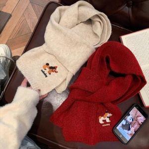 DOWNA Dog Embroidery Wool Scarves Soft Cute Embroidery Women Neckerchief Fashion Comfort Winter Scarf Autumn Winter