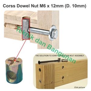 Cross Dowel Nut/mur Baut Ligna M6 X 12mm (D.10mm) isi 10pcs per pak