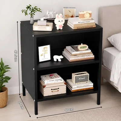 Modern Multi-Tier Iron Bedside Table with Open Storage Shelves