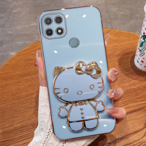 Vwterokai Xin Chào mèo 3D búp bê dễ thương Gương trang điểm Ốp điện thoại cho OPPO A15 a15s A16 A17 a17k A76 A96 K3 Realme 10 4g mạ nhựa TPU mềm Khung lưng