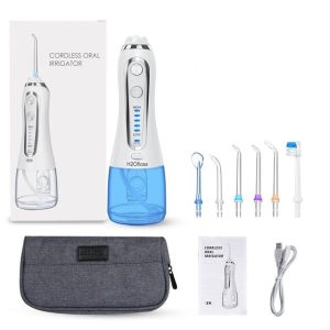 H2ofloss 5 Modes Oral Irrigator USB Rechargeable Water Floss Portable Dental Water Flosser Jet 300ml Irrigator Dental Teeth Cleaner+5 Jet
