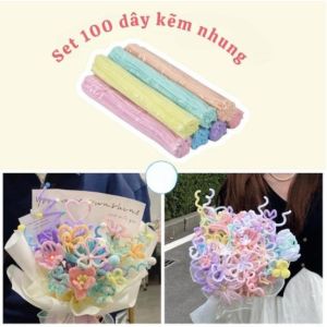 Set 100 Dây Kẽm Nhung Pastel Handmade – Làm Hoa Trang Trí Quà Decor Sinh Nhật & DIY Xinh Xắn