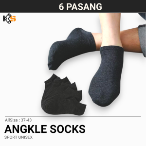 Paket 6 Pasang Kaos Kaki Pendek Semata Kaki Warna Abu Tua Polos Pria Wanita Dewasa