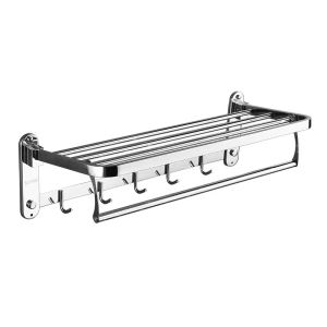 Double Folding Towel Rack Stainless SUS 304 Wall Mount Foldable Towel Holder Space Saving Rustproof 2-Layer Drying Rack for Bathroom Toilet Kitchen Heavy Duty 60 cm