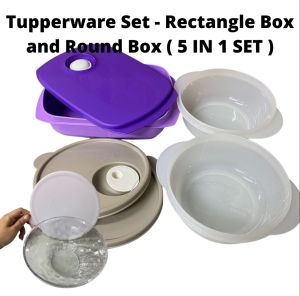 Tupperware Set - Rectangle Box and Round Box ( 5 IN 1 SET ) #Snacks #Lunch Box #Food