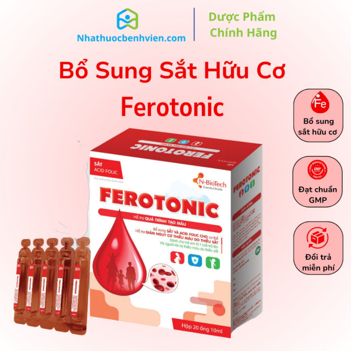 Siro bổ máu Ferotonic (20 ống) bổ sung sắt hữu cơ, Acid Folic, cải ...