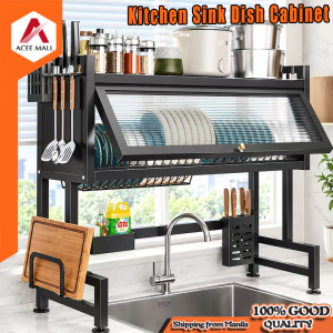 Dish Cabinet Rack Over-The-Sink Dish Drainer With CoverPlate Drying Storage Kitchen Organizer Basket Set StainlessSteel space-saving home supplies dish with 6 Hooks