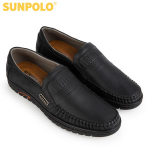Giày mọi nam da bò SUNPOLO LS3028D (Đen)