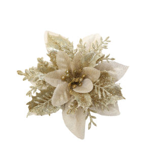 5PCS Christmas Poinsettia Decorations Glitter Artificial Poinsettia Flowers Red Gold Silver Flowers for Xmas Tree Ornaments Christmas Tree New Year Home Decor Supplies