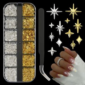 2500Pcs Star Nail Charms Silver & Gold Nail Charms Bulk for DIY 3D Nail Art Charms & Charms for Nails Design