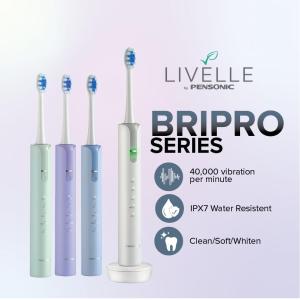Pensonic Livell Bripro Rechargeable Electric Toothbrush IPX7 Waterproof with Wireless Charger | STW7001CW - 40000 vibrations per minute IPX7 water resistant clean/soft/whiten.