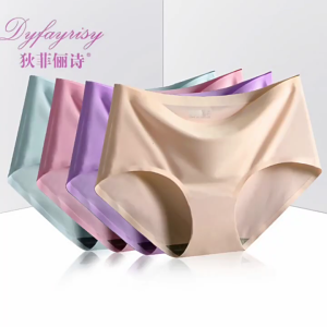 Women Middle Waist Briefs Underwear No Show Invisible Seamless Ice Silk Panties Solid Color Underpants Lingerie Intimate