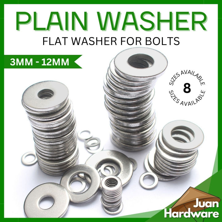 (50 PCS) Stainless Steel Plain Washer for Bolts M3 M4 M5 M6 M8 M10 M12 ...