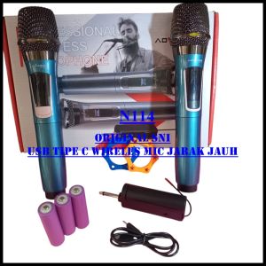 N114 MICROPHONE UHF CAS CHARGE ORIGINAL SNI USB TIPE C WIRELES MIC MIK JARAK JAUH BESI ADVANCE MIX D