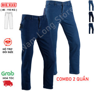 Quần Bò Nam Trung Niên COMBO 2 Quần Vải Jean Cotton Co Giãn Ống Suông Thoải Mái Big Size Túi Chéo