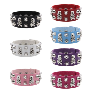 Edgy PU Leather Cuff Featuring Gothic Skull Metal Rivets for Stage Performances and Rock Fashion Enthusiasts