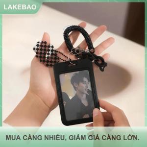 【LAKEBAO】 Học sinh mới thẻ bảo vệ bìa đen 3 inch thẻ ảnh hiển thị Ba lô mặt dây chuyền nhỏ chủ thẻ ID