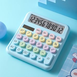 SHUSHABA Mechanical Keyboard 12 Digits Calculator Solar Powered Dual Power Supply Candy Color Calculator Portable Widscreen Calculator Student Use