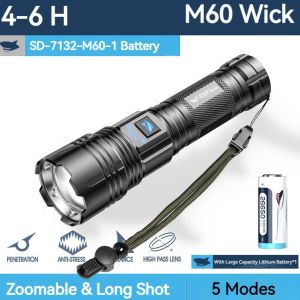 SENTER LED 60W SMILING SHARK SD-7132 M60 - ZOOM LASER - CAHAYA SUPER TERANG - JARAK JAUH - TAHAN LAMA - BISA JADI POWER BANK - FREE BATERAI 26650