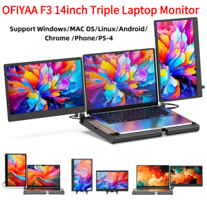 [Mimistar] OFIYAA 14inch F3 Portable Triple Monitor For Laptop Screen Extender For All Laptop Model And Mobile Phone Portable Dual Monitor FHD1080p Ips Supported Type-C Laptop Monitor Extender Windows/MAC OS/Linux/Android/Chrome /Phone/PS-4