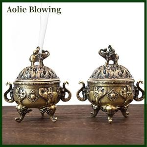 Aolie Elephant Lucky Incense Burner Metal Lotus Incense Burner Bowl Incense Holder With Handle Yoga Meditation Home Decor AncientStyle