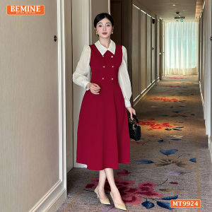 [DUY NHẤT 10-12.10-VOUCHER 40K]Đầm thiết kế BEMINE cổ đức dáng chữ A tay dài phối voan có cúc phù hợp đi làm đi chơi-MT9924