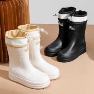 Womens Rain Shoes Non-slip Mid-calf Shoes Mid-calf Metal Buckle Embellishment Wear-resistant and Durable