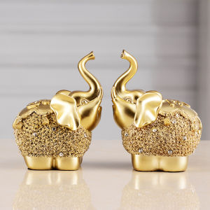 ตกแต่งบ้าน รูปปั้นช้าง สีทอง สําหรับตกแต่งบ้าน ออฟฟิศ ห้องนั่งเล่น 2 ชิ้น เครื่องประดับทางเข้าบ้าน ของขวัญขึ้นบ้านใหม่