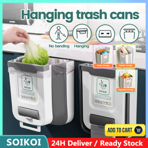 Trash Bin 7L Large Capacity Wall Mounted Folding Hanging Garbage Can for Kitchen Cabinet Door Wall Mounted Rubbish Bin Trash Garbage Waste Tong Sampah Dapur Kitchen bathroom dustbin Wall