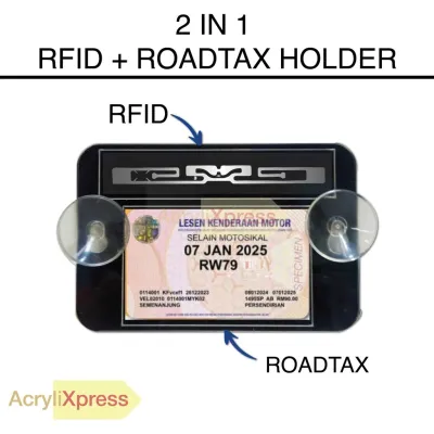 AcryliXpress RFID + ROADTAX HOLDER 2 IN 1 Acrylic Pemegang RFID Kereta Pemegang Roadtax Kereta Automotive Black Car