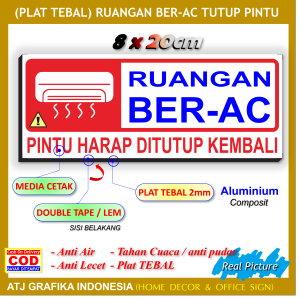 Plat tebal ruangan ber AC tutup pintu kembali papan petunjuk jaga suhu ruangan hemat listrik
