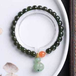 Natural Hetian jade barrel bead bracelet womens pumpkin-shaped Southern red agate Buddhist bead bracelet popular wholesale jewelry