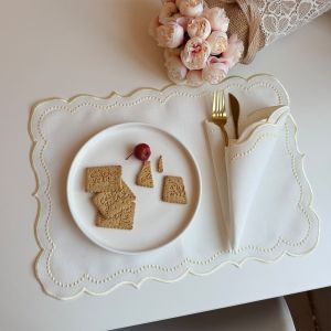 NUBE Embroidered Fabric Placemat Napkins Imitation Cotton Linen Vintage Table Place Mat Fashion Washable Decorative Table Mat