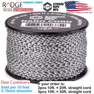 Atwood USA Nano Cord (10 Feet) | 0.75mm Diameter Paracord for Crafting Survival Gear and Outdoor Use | Made in the USA