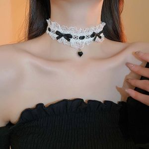 GONGL Cloth Lace Necklace Lolita Cosplay Bowkot Lace Pendant Elegant Love Heart Pendant Lace Chain Choker Lady/Girls