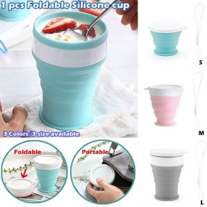 Portable Silicone Collapsible Travel Cup 100/200/350ml Silicone Folding Camping Cup With Dustproof Cover Lid Outdoor Sports Expandable Drinking Cup