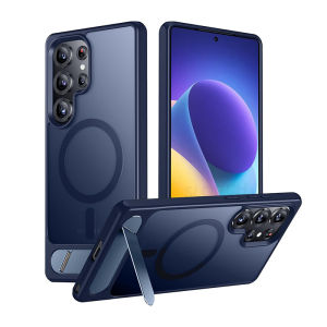 Vô hình đứng từ Ốp điện thoại cho Samsung Galaxy S25 cạnh S24 S23 Ultra Plus cho MagSafe trong mờ cứng bìa sau cho S25 siêu chống sốc dùng trong quân sự vỏ với chân đế