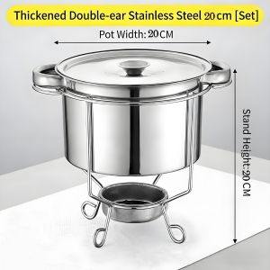 Mini Food Warmer Stove with Handle Stainless Steel Soup Warmer Round Cooking Pot Multi Function Chaffing Dish Catering Soup Pot with Fuel Holder