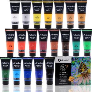 Acrylic Paint Set 20 Colors 120ml Art Wood Fabric Crafts Canvas Leather Stone Ceramic Paper Fast Dry Glossy Finish
