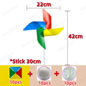 UMI 10pcs Hand Rainbow Windmill Plastic Stick Triple Wheel Spinner Pinwheel Garden Lawn Party Event Opening Toy Gift Kids 风车