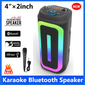 BK4262 Dual 4-inch Portable Wireless Bluetooth Karaoke Subwoofer RGB Light Speaker with Wired Microphone