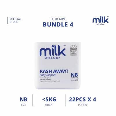 [BUNDLE] MILK Baby Diaper Flexi Tape NB88 S192 M168 L144 XL120 (4 packs)