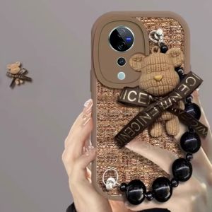 Phone Case VIVO V40 V30 Pro V29 V27 V27e 5G Casing New Design Retro Flannel Ribbon Woven Bow Bear Doll Bracelet Silicone Shockproof Soft Cover