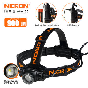 NICRON LED Headlamp H30F 9W Super High Brightness Focus LED Zoomable re-chargeable Flashlight Light Portable Waterproof IPX8 900LM Headlamp USB Torch Lantern H30F