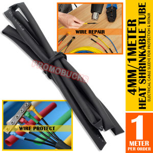 PROMO 4MM Black Heat Shrink Tube – 1 Meter Durable Sleeve for Electrical Wiring Protection