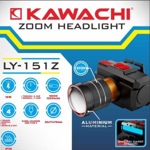 SENTER KEPALA LED ZOOM LASER KAWACHI LY-151Z - CAHAYA TERANG - ZOOM LASER - JARAK JAUH -TAHAN LAMA
