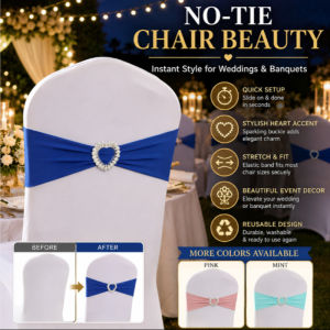 Chair Back Bow Wedding Chair Decor Elastic No Tie Heart Shape Ring Satin Ribbon Banquet Chair Cover